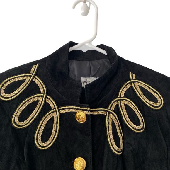 Etosha Vintage Black Suede Military Jacket Gold Embroidery Scroll Detail size 10 - Picture 2 of 8
